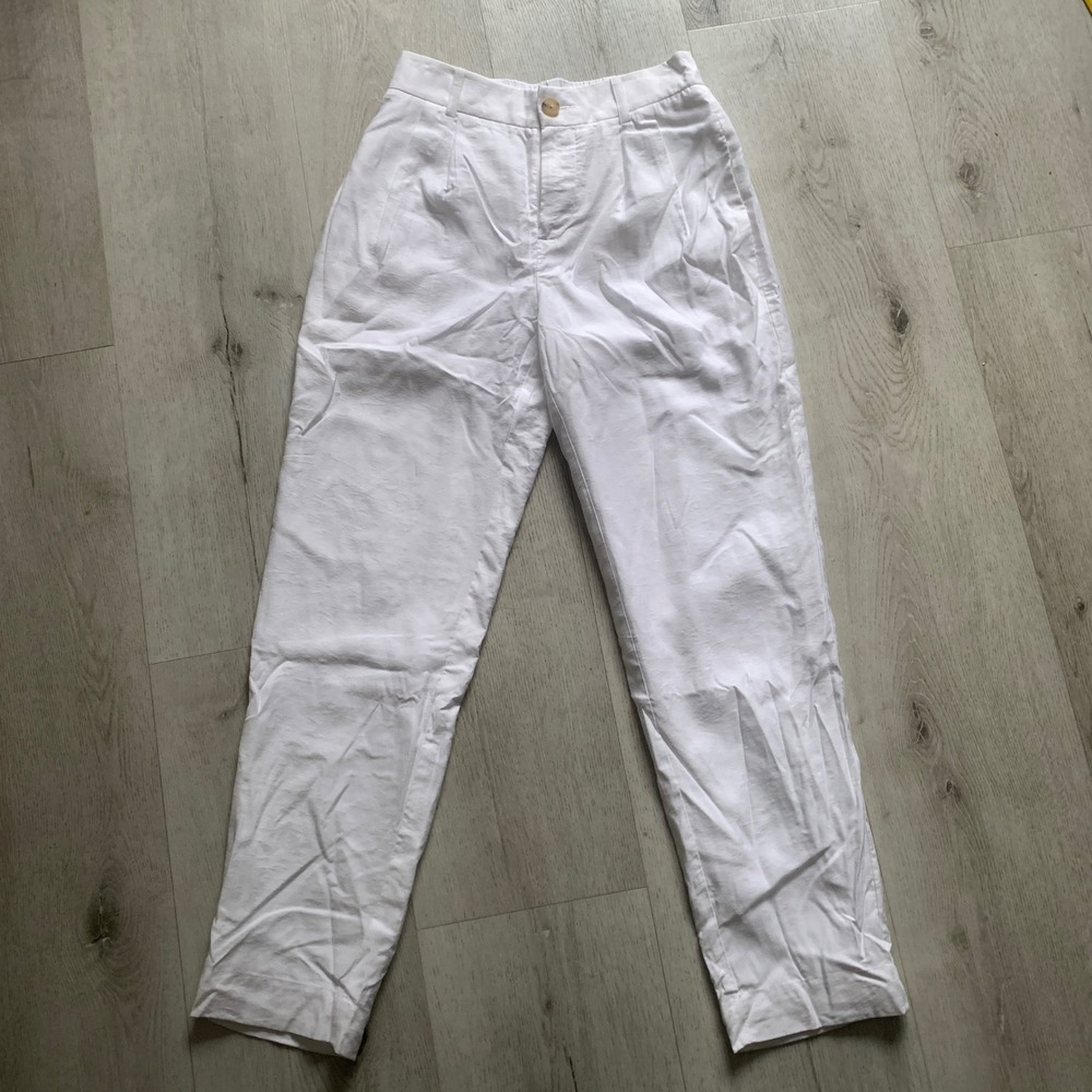 Vince White High Rise Pleated Trousers Elastic Back Straight Leg Sz 2 new